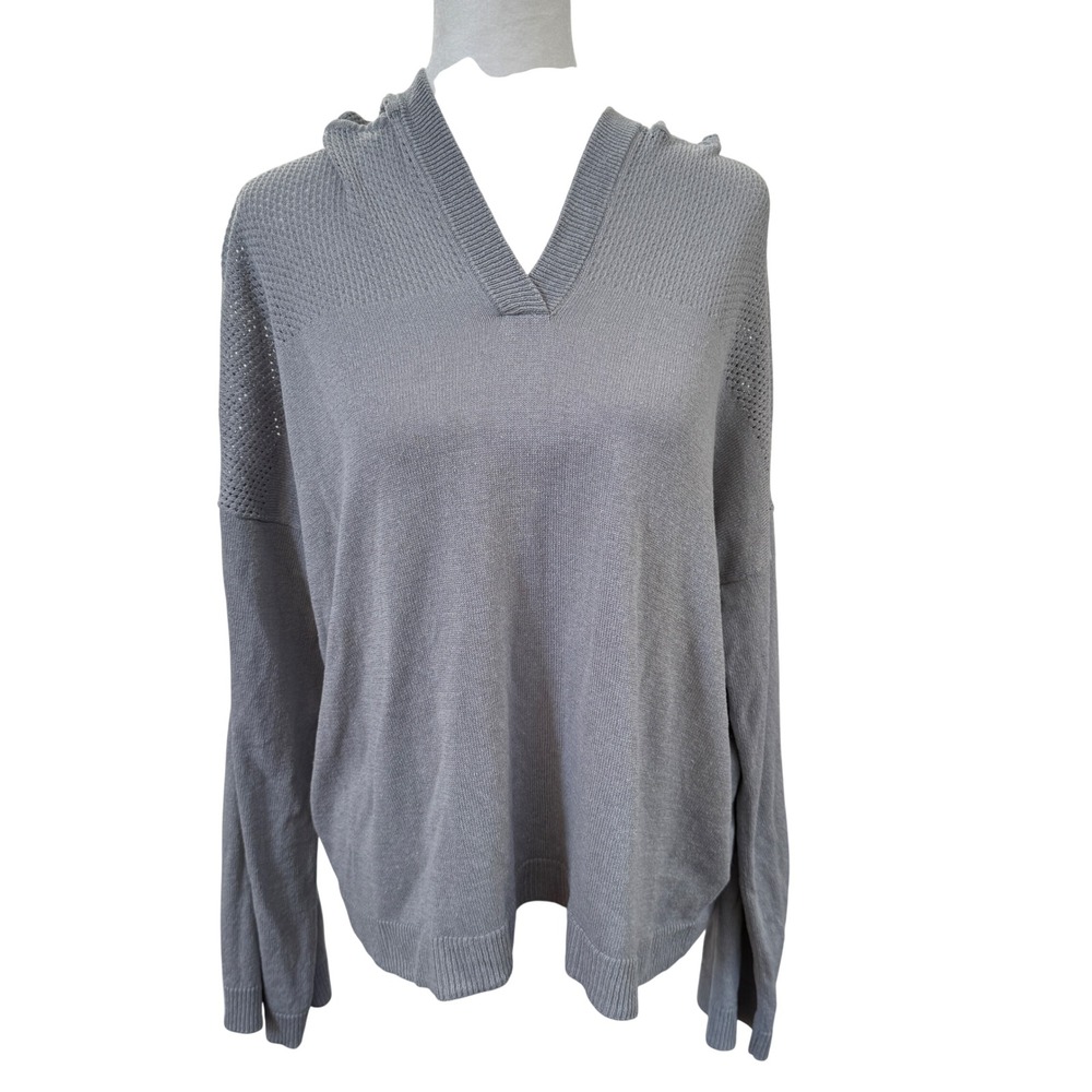 Max Studio‎ London Blue Hooded Knit Sweater M Lightweight Minimalist Coastal